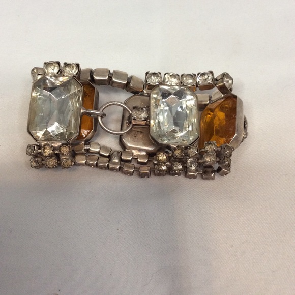 VINTAGE METAL SKULL ORANGE RHINESTONE BRACELET - Picture 9 of 12